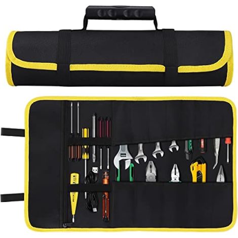 Sac à outils, sac porte-outils avec poches zippées, sac à outils portable robuste en Oxford 600D, organisateur d'outils enroulable pour électriciens, plombiers ou mécaniciens - Noir (1/5)