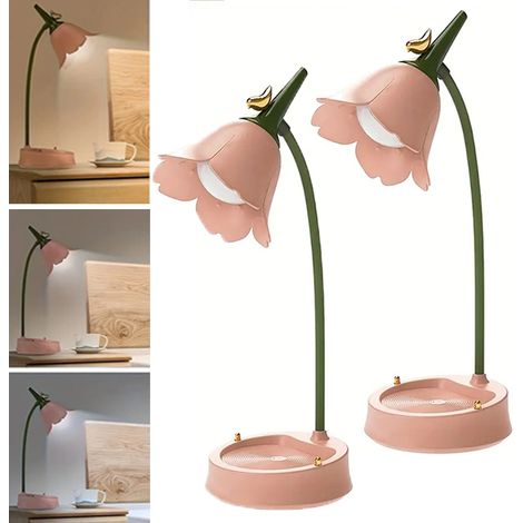 2 Rose lampe de table LED en forme de fleur, lampe de table sans fil, tactile à intensité variable, 3 niveaux de température de couleur 3000-6000 K (1/5)