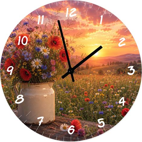 Horloge Murale Verre Bouquet Champêtre 29 cm (1/2)