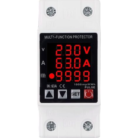 Relais de protection de tension 3 en 1 réglable, support de rail Din, 63 A 230 V, audessus et sous tension (1/5)