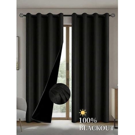 Cortinas opacas con forro aislante, ideales para salones, dormitorios, cocinas y decoración de interiores. Color negro. (1/5)