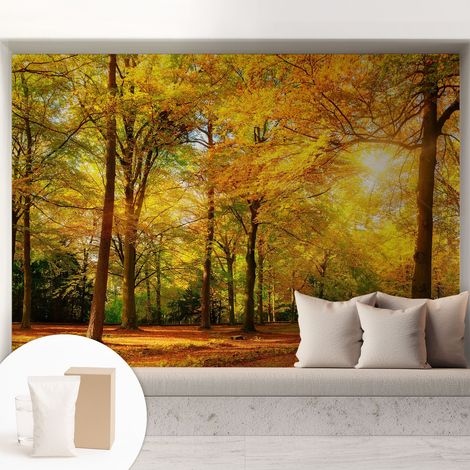 Papier peint intissé décoratif avec colle pour salon chambre et bureau Installation rapide Feuilles dorées 208x146 cm (1/5)