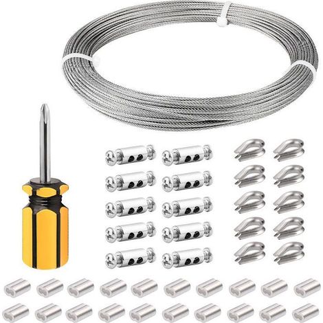Cable Inox 3mm,30M/3mm Corde en Acier Inoxydable,Cable en Acier Revêtu avec Serre-Câbles,M3 Manchons,Cosses en Acier Inoxydable,3mm Cable Métallique pour Fil a linge,Cable de Garde Corps (1/4)