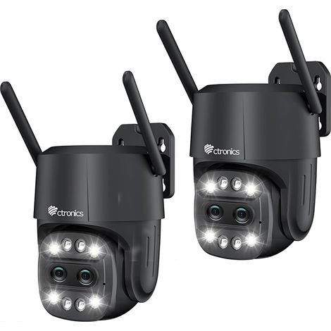 Lot de 2 PTZ Caméra Surveillance WiFi Ctronics avec 2 Objectif, Zoom Hybride 6X, Suivi Auto avec Zoom Auto, Détection Humaine, Vision Nocturne Couleur Noir (1/5)