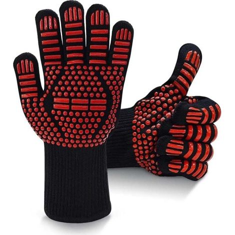 Guantes para barbacoa, resistentes al calor (850 °C), guantes de silicona antideslizantes para horno, para hombres y mujeres, guantes de cocina con dedos para cocinar y asar a la parrilla.