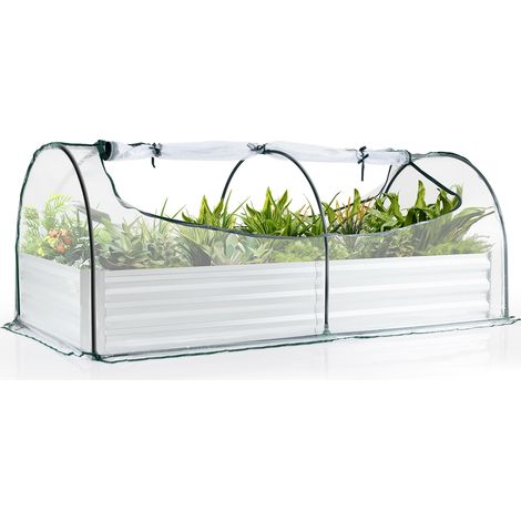 COSTWAY 202 x 101 x 81 cm Galvanized Raised Garden Bed with Cover (1/5)