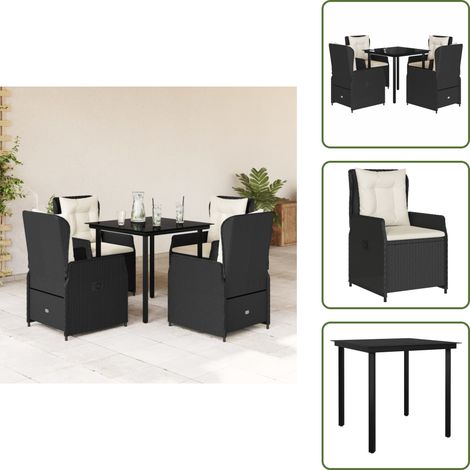 Sitzkissen - vidaXL 5-tlg. Garten-Essgruppe mit Kissen Schwarz Poly Rattan - Rückenkissen (1/5)