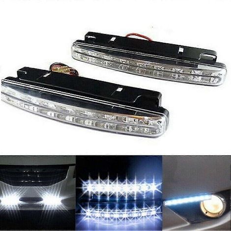 Lot de 2 ampoules LED à 8 LED pour feux de jour de voiture (DRL), antibrouillards, ultra-lumineuses et étanches, 12 V CC (1/3)