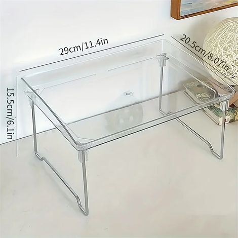 (Étagère à un niveau) Organiseur de bureau en acrylique transparent (1 pièce) - Solution de rangement pliable et empilable à un seul niveau pour la cuisine, le bureau et plus encore. (1/5)