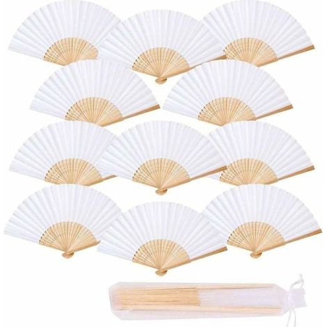 Green Mobility-12pcs Eventail Mariage Eventail Pliant Ventilateur Bois Papier et Blanc Eventail Japonais Poche Pliante Demoiselles Cadeaux Mariage Fête Decorer Danse fête décoration DIY (Blanc) (1/4)