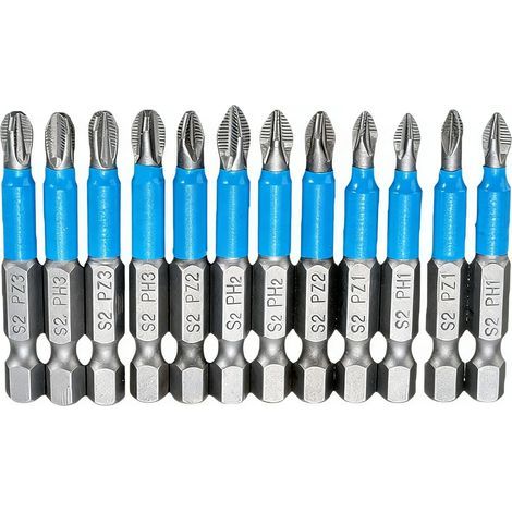 Embouts de Tournevis à Tête Cruciforme Magnétique, 12Pcs 50mm Embout Visseuse Aimanté, Screwdriver Bits PH1 PH2 PH3 PZ1 PZ2 PZ3 pour Tournevis Électriques à Main (1/5)