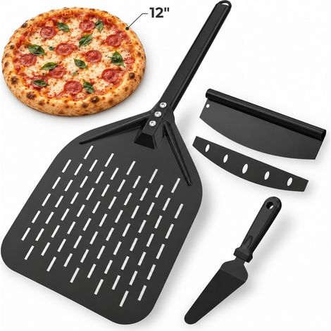 Lot de 3 pelles à pizza perforées en aluminium avec poignées amovibles (1/5)
