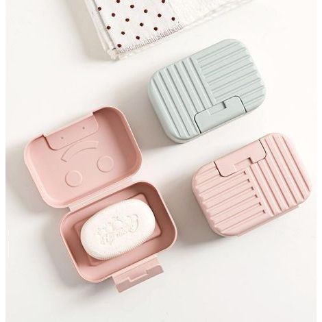 Set of 2 travel soap dishes, soap box, soap container, perfect for gifts and travel (green and pink) (1/5)