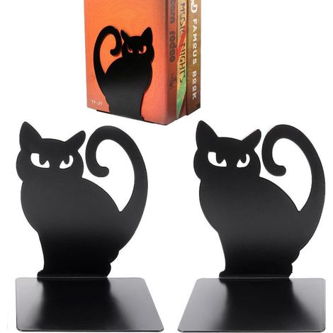 Juego de 2 sujetalibros de metal con forma de gato, grandes y pesados, ideales para la oficina, la biblioteca o la escuela. (1/5)