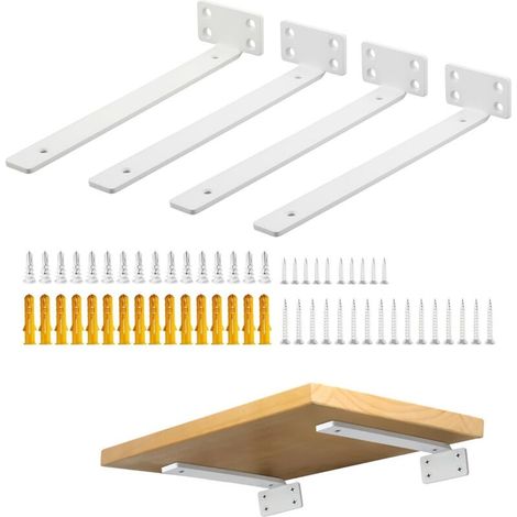 4 Pièces Support étagère, Acier robuste, Finition blanche, Fixation murale, Pour salon cuisine (1/5)