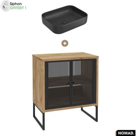 Ensemble meuble sous vasque avec vasque à poser - Siphon OFFERT NOMAD OAK 70 x 80 x 43 cm (1/5)