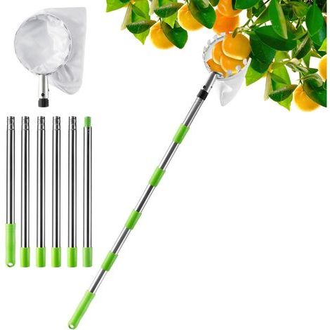 Fruit Picker - Telescopic Handle - 2.4 M - Stainless Steel Shaft - Cotton Bag - For Apples Pears Oranges (1/4)