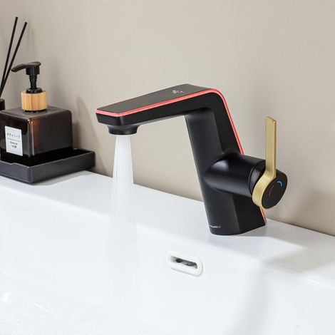 Robinet Salle de Bain Noir Mitigeur Lavabo avec Affichage LED Température (1/5)