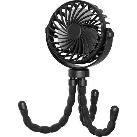 Mini portable stroller fan, 360° rotating fan for car seat, crib, treadmill, black (1/5)