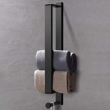 BUNTHAUS Wandmontierter Handtuchhalter, selbstklebender Badezimmer-Handtuchhalter aus schwarzem Edelstahl, 40 cm, mit Haken für Badezimmer und Küche (1/4)