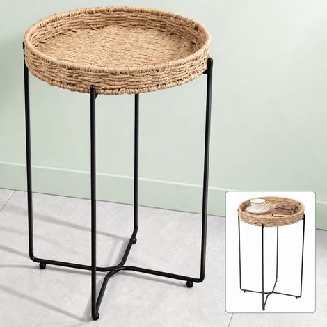 Mai & Mai Étagère de Sol Pliable Table d’Appoint Ronde de Rangement en Acier au Carbone Plateau en Corde de Papier Petite Table Basse Noir 37×55 cm Reglo-08 (1/5)