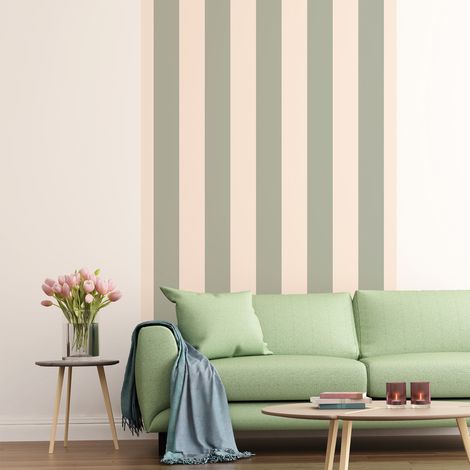 Papier peint panoramique, rayure vert, tendance rayure, 250 cm X 150 cm (1/5)