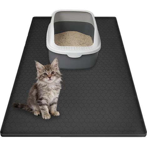 Silicone Cat Litter Mat, 86 x 22 cm Raised Edge Cat Litter Mat, Honeycomb Cat Litter Mat for Cleaning the Litter, Black (1/5)