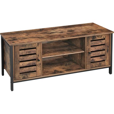 Mueble TV soporte de televisión con estantes y armarios de almacenamiento con puertas de persiana para salón sala de juego estilo industrial marrón rústico 110 cm marrón y negro 120000729 (1/2)