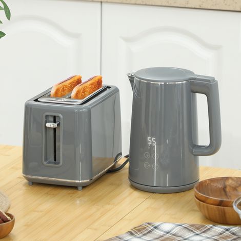 Powerful Stainless Steel Kettle and Toaster Set in Grey-Quick Boil,1.7L Capacity,with Advanced Toasting Features for Perfect Breakfast