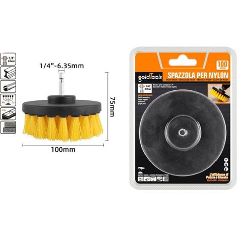 Brosse Nylon 100mm 1/4" Attachement Perceuse Rotative Electrique Pour Nettoyage 57239 (1/2)