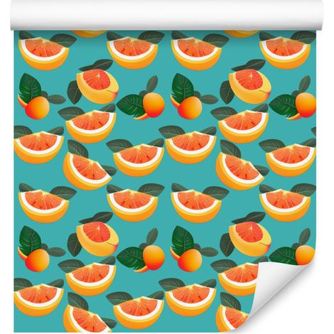 Carta da parati con frutti estivi, turchese e mare per soggiorno e camera da letto, 50x1000 cm (1/4)