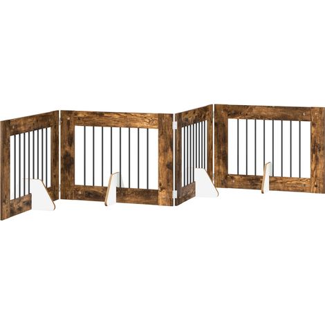 Foldable Dog Gate with Stands 4 pcs Smoked Oak 321 cm vidaXL