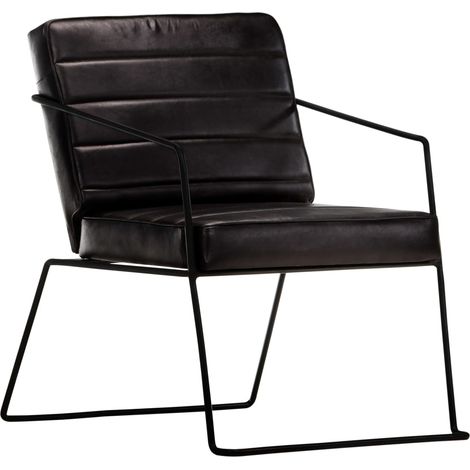 Fauteuil lounge design et moderne en cuir véritable noir DEC028652 (1/5)