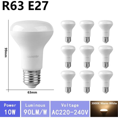 (R63 3000K, AC220V-240V) 10 ampoules LED haute luminosité, adaptées à l'éclairage de salle de bain, sans scintillement, pour une utilisation domestique. (1/4)