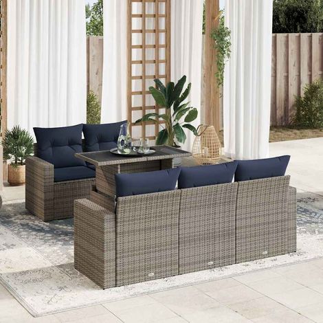 Set sofás jardín y cojines 6 pzas ratán sintético acacia gris vidaXL (1/5)