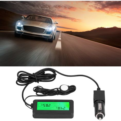 Mini thermomètre électronique avec écran LCD, 12 V CC, pour voiture, intérieur et extérieur (vert). (1/5)