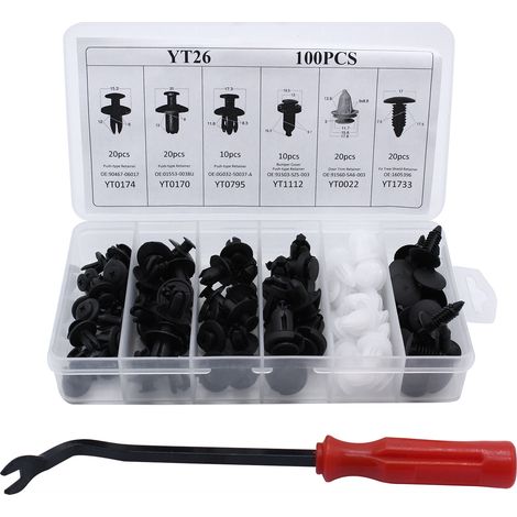 Clips de fixation et outil de retrait pour pare-chocs de voiture, rivets à pression en nylon de qualité - Protection anti-éclaboussures - 6 tailles les plus courantes - Compatible avec Honda, Toyota, (1/5)