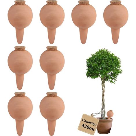 8 × 430 ml Oyas Watering with Cork, Watering Can Potting Soil Indoor Plant, Kugelförmig Cone Clay for Automatic Watering of Flowers, Olla a Bury, for Garden, Vegetable Garden, Terracotta Pot (1/5)