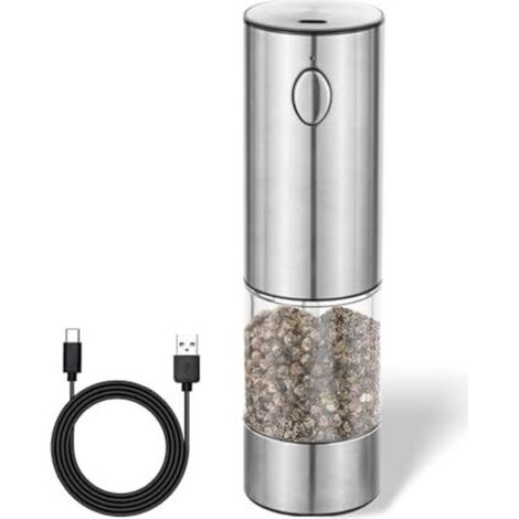Macina sale e pepe elettrico, meccanismo di macinazione in acciaio inox e ceramica, regolazione continua, ricaricabile tramite USB, con finestra di visualizzazione (1/5)