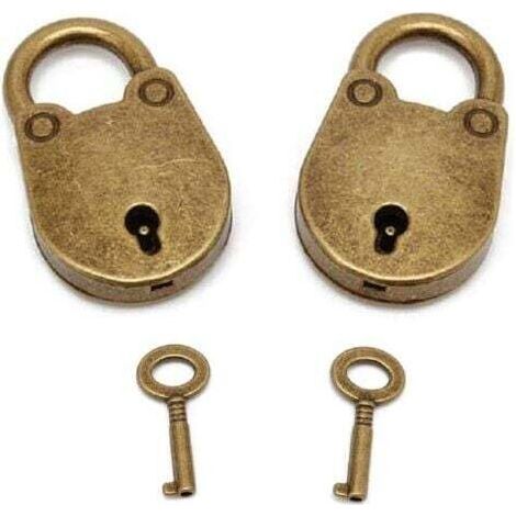 Lot de 2 mini cadenas en forme d'archaize de style ancien avec clé, mini cadenas bronze antique (1/5)