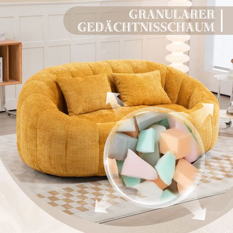 Pouf poire chenille jaune dossier haut fauteuil de sol moelleux adulte enfant intérieur extérieur 150x100x80 cm