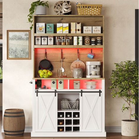 Mobile da cucina 191 cm con LED, presa USB e portabottiglie DESVIAE (1/5)