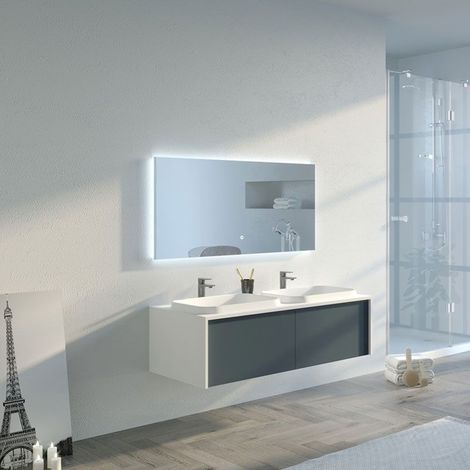 Meuble de salle de bain Spezzano 1200 Gris béton et Blanc (1/5)