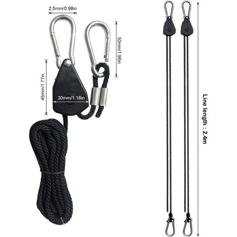 4 Pièces Cordes à Cliquet Réglable avec Crochets 1/8 Tendeur Voile Ombrage Sangle à Cliquet Corde pour Lampe ou Plantes (1/4)