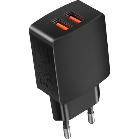 Prise USB, Chargeur Secteur USB 5V/2,1A, Adaptateur Double Port 10,5W, Compatible avec Téléphone Tels Que iPhone, Samsung A12/A22, Redmi, Oppo, Nokia, Moto, Huawei et Plus D'Appareils–Noir (1/5)