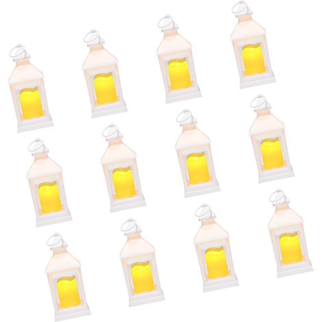 Mophorn Set di 12 lanterne decorative con candele LED senza fiamma, design elegante in plastica con vetro, ideali per matrimoni, feste e decorazioni da tavolo, colore bianco (1/5)