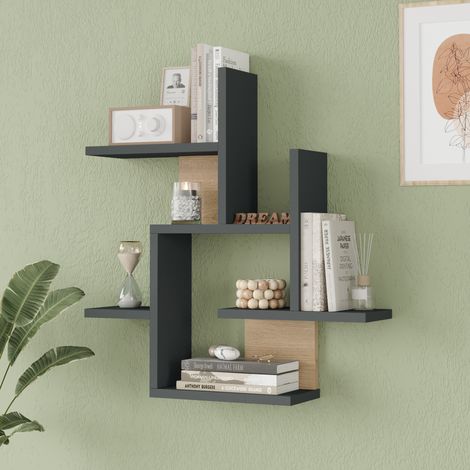 Scaffale da Parete Reyna Libreria da Muro 66 x 63 x 15 cm Antracite / Effetto Legno [en.casa]