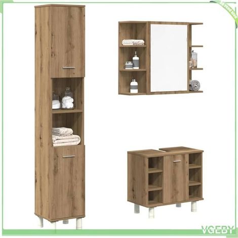 Ensemble de meubles de salle de bain 3 pcs - FAF7291712446030 - Chêne artisanal - Bois d'ingénierie - Armoire miroir 80x20,5x64 cm (1/5)
