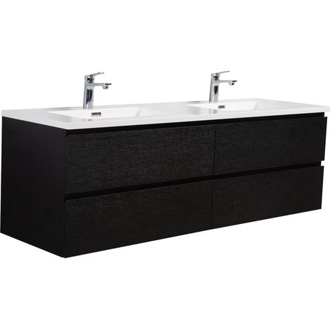 Badezimmer Badmöbel-Set Angela 160cm - Schwarz Holz - Unterschra