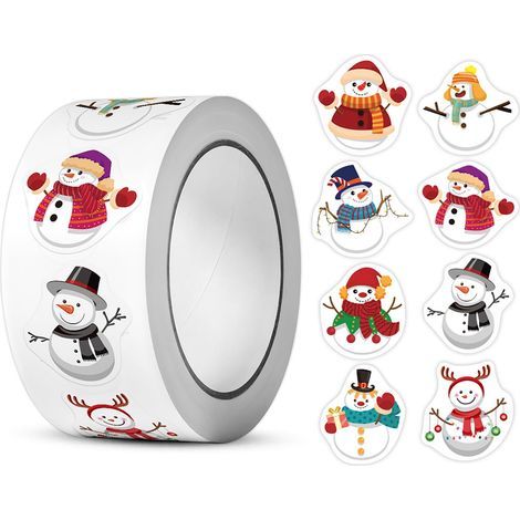 500 autocollants de Noël - Décorations de Noël - Étiquettes de Noël - Bonhomme de neige de Noël - 2,5 x 2,5 cm (1/5)
